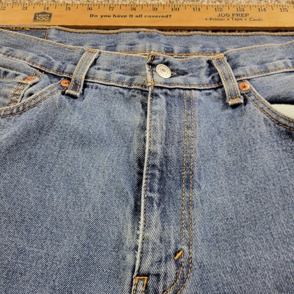Levis 505 Jeans Mens 36x29 Tag 36x30 Regular Straight Denim Dark Wash - Picture 3 of 7